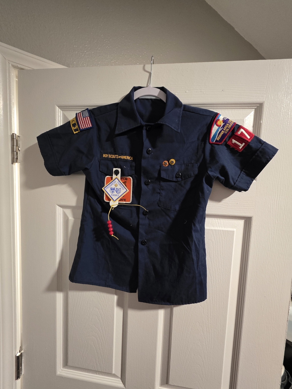Boys Navy Button-Front Uniform Shirt with Scout Patches